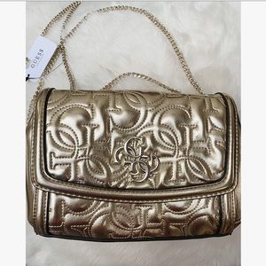 Gold quilted metallic convertible cross body bag